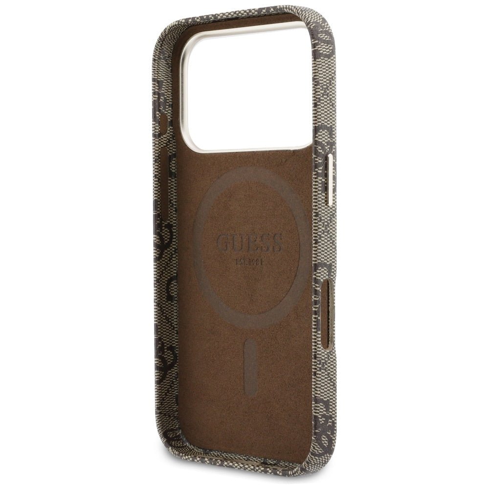 Guess iPhone 17 Pro Max - Σκληρή Θήκη με Πλαίσιο Σιλικόνης και MagSafe - 4G Script MagSafe - Brown