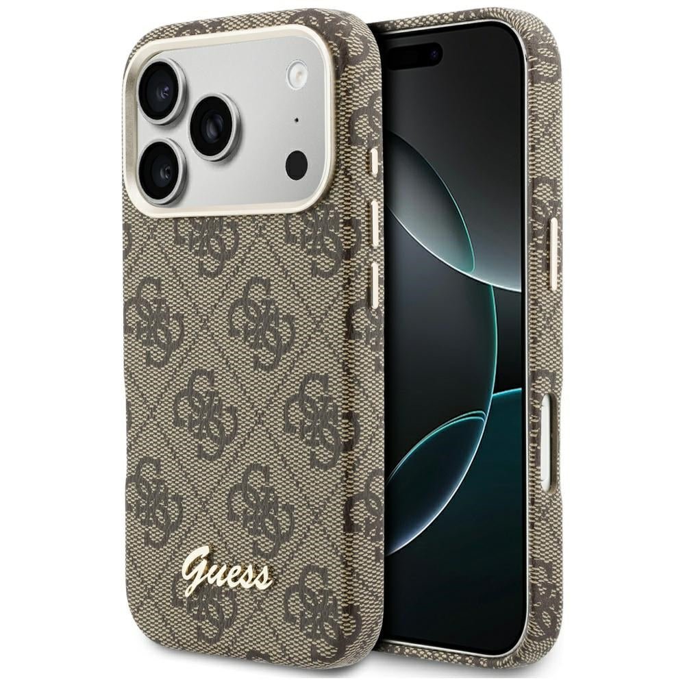 Guess iPhone 17 Pro Max - Σκληρή Θήκη με Πλαίσιο Σιλικόνης και MagSafe - 4G Script MagSafe - Brown