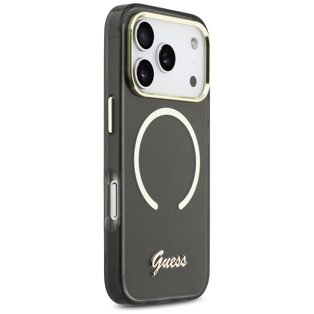 Guess iPhone 17 Pro Max - Σκληρή Θήκη με Πλαίσιο Σιλικόνης και MagSafe - IML Script Metal MagSafe - Black