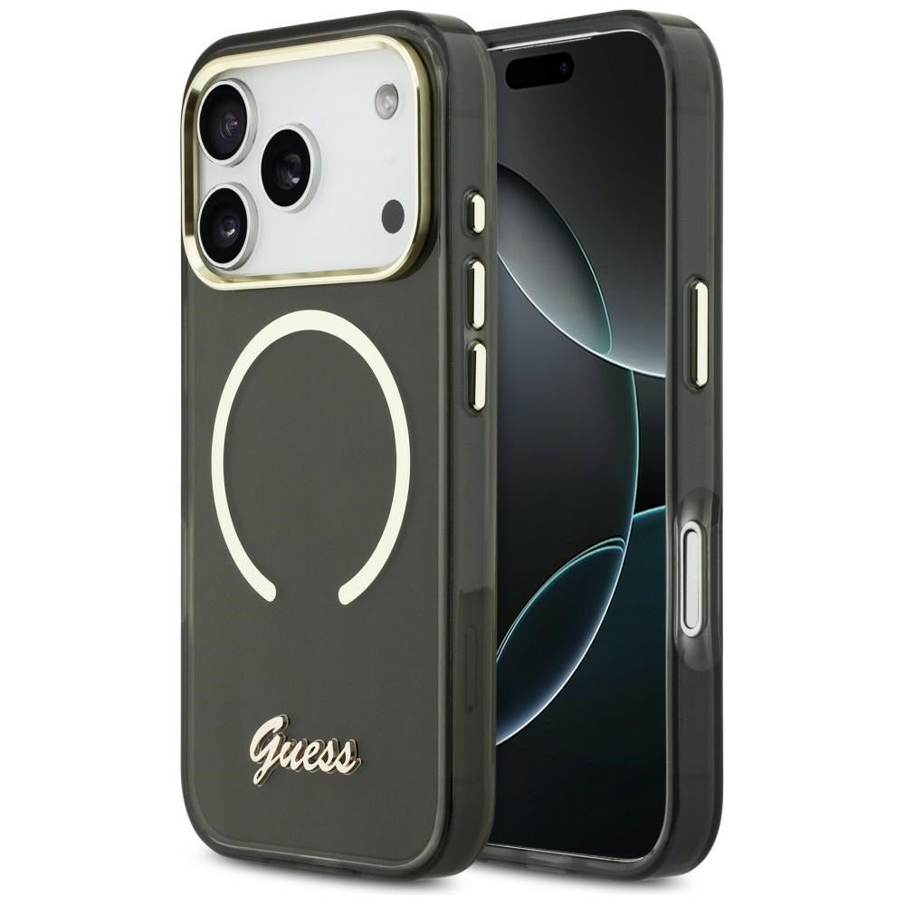 Guess iPhone 17 Pro Max - Σκληρή Θήκη με Πλαίσιο Σιλικόνης και MagSafe - IML Script Metal MagSafe - Black