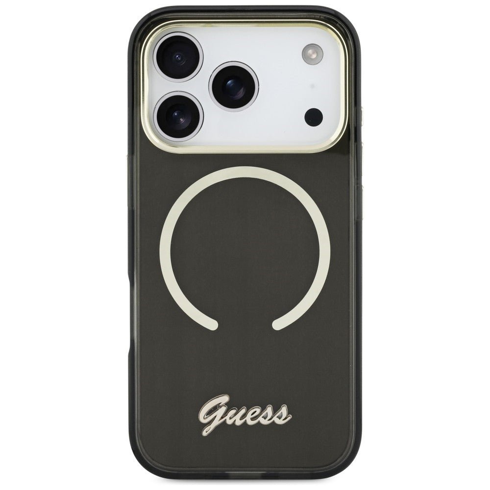 Guess iPhone 17 Pro Max - Σκληρή Θήκη με Πλαίσιο Σιλικόνης και MagSafe - IML Script Metal MagSafe - Black