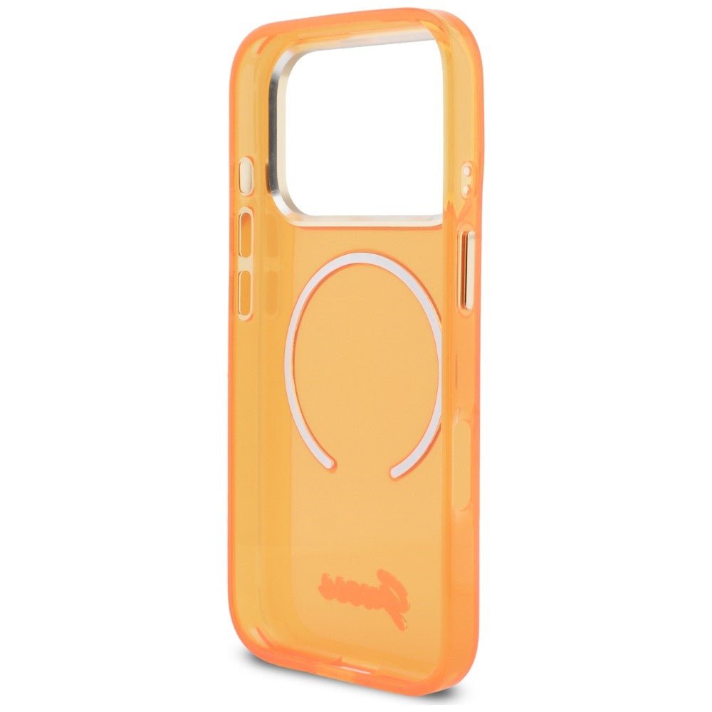 Guess iPhone 17 Pro Max - Σκληρή Θήκη με Πλαίσιο Σιλικόνης και MagSafe - IML Script Metal MagSafe - Orange