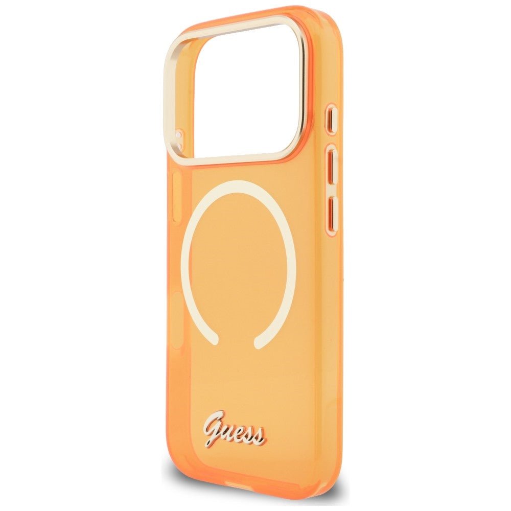 Guess iPhone 17 Pro Max - Σκληρή Θήκη με Πλαίσιο Σιλικόνης και MagSafe - IML Script Metal MagSafe - Orange