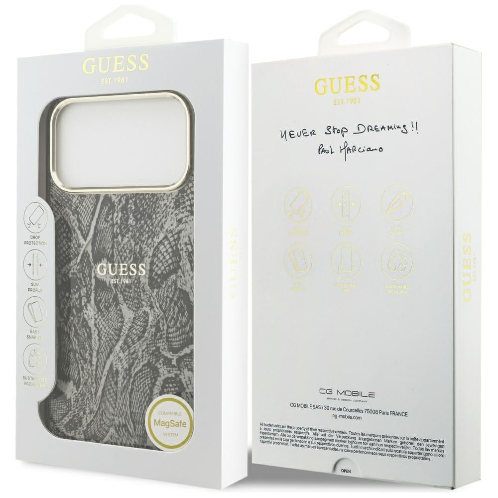 Guess iPhone 17 Pro Max - Σκληρή Θήκη με Πλαίσιο Σιλικόνης - Python Pattern MagSafe - Black