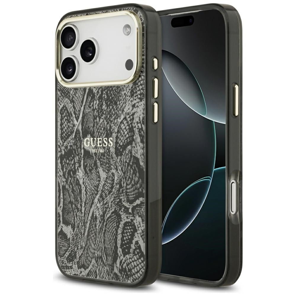 Guess iPhone 17 Pro Max - Σκληρή Θήκη με Πλαίσιο Σιλικόνης - Python Pattern MagSafe - Black