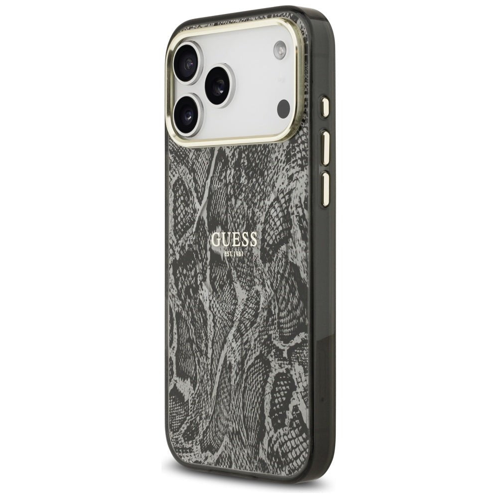 Guess iPhone 17 Pro Max - Σκληρή Θήκη με Πλαίσιο Σιλικόνης - Python Pattern MagSafe - Black