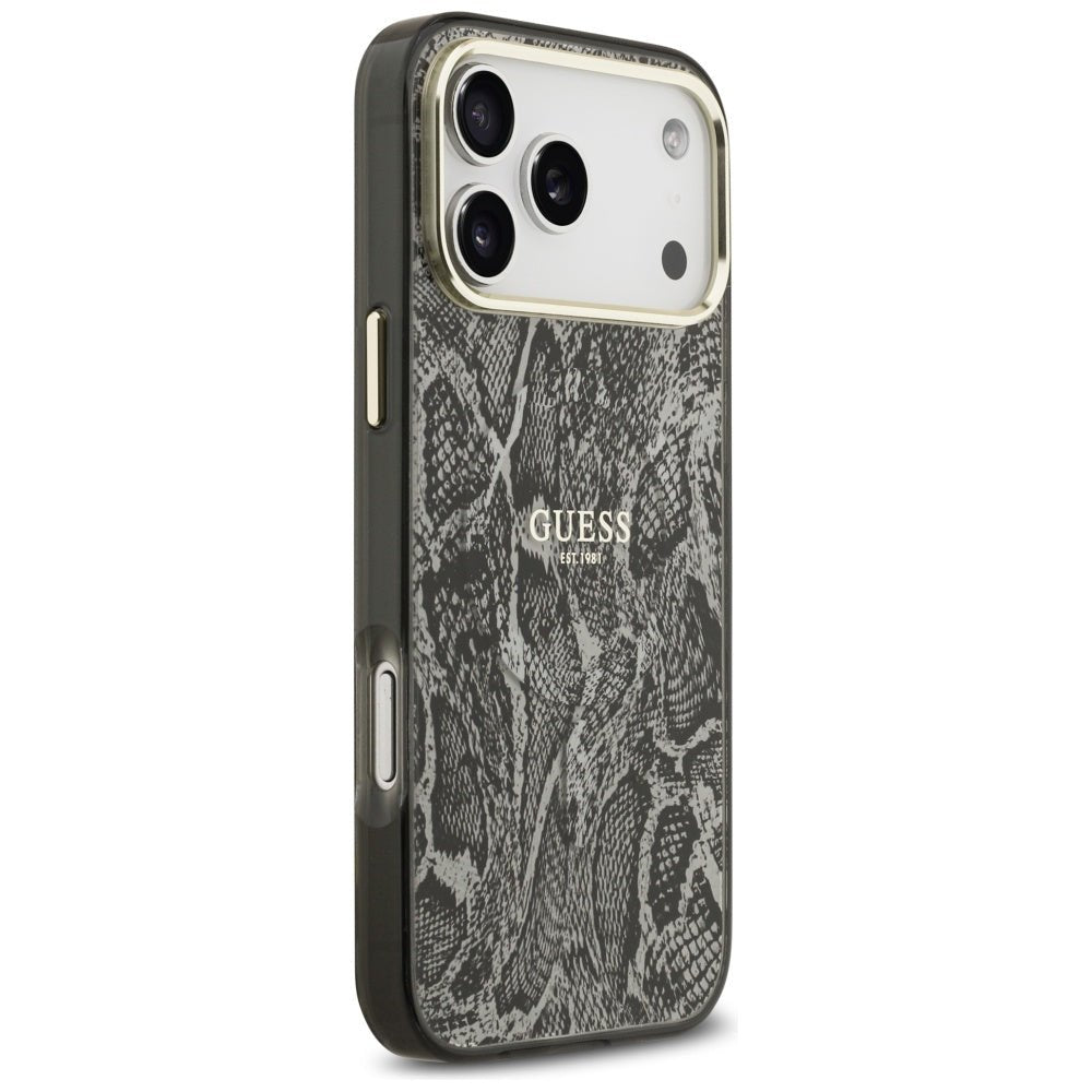 Guess iPhone 17 Pro Max - Σκληρή Θήκη με Πλαίσιο Σιλικόνης - Python Pattern MagSafe - Black