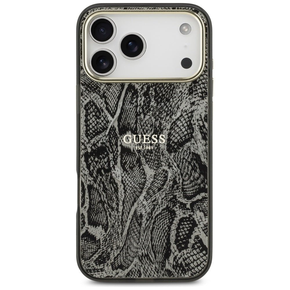 Guess iPhone 17 Pro Max - Σκληρή Θήκη με Πλαίσιο Σιλικόνης - Python Pattern MagSafe - Black