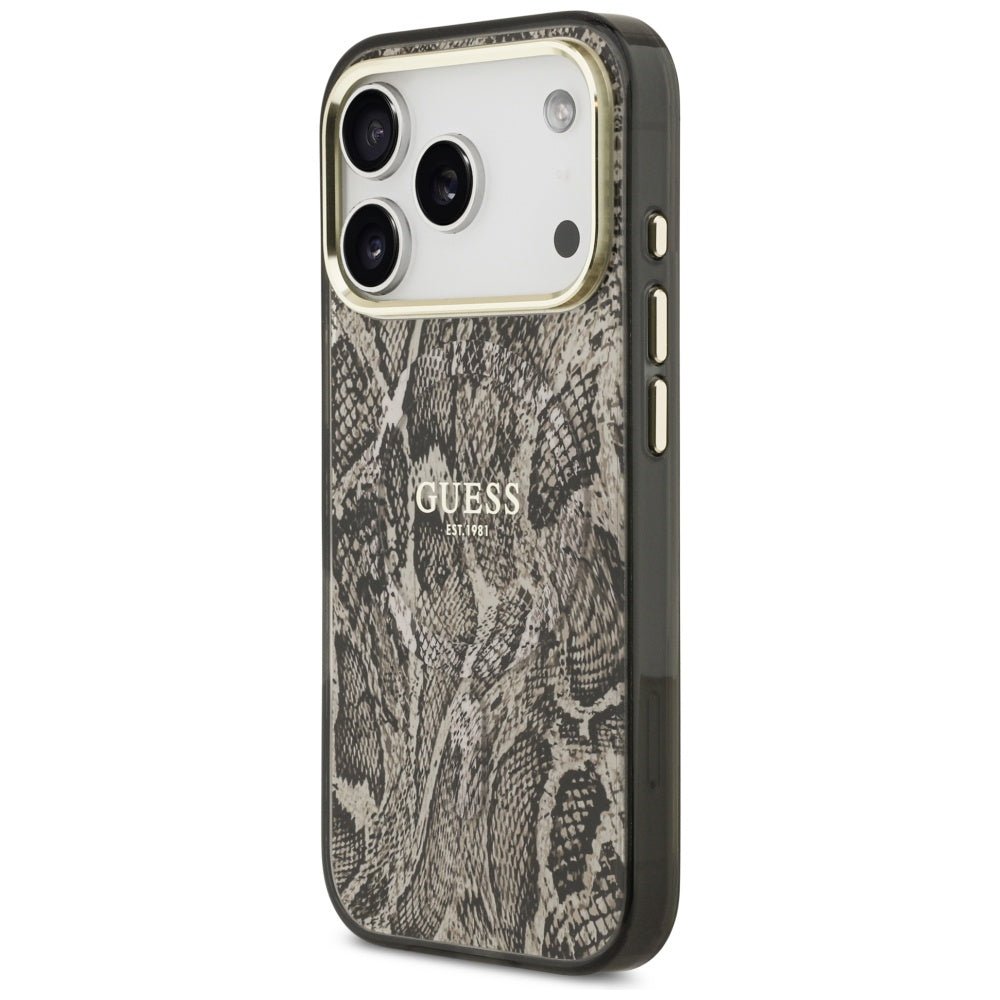 Guess iPhone 17 Pro Max - Σκληρή Θήκη με Πλαίσιο Σιλικόνης - Python Pattern MagSafe - Brown