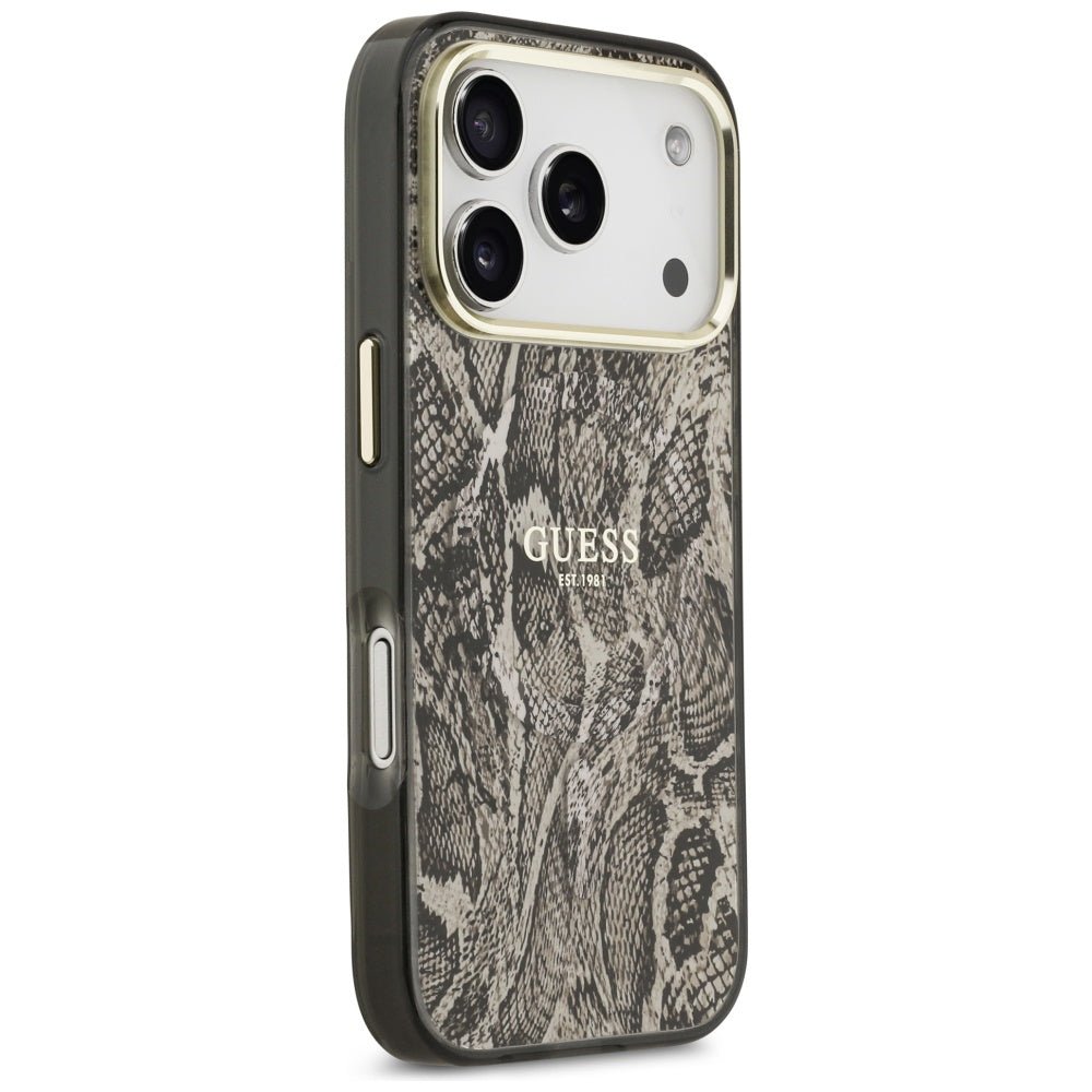 Guess iPhone 17 Pro Max - Σκληρή Θήκη με Πλαίσιο Σιλικόνης - Python Pattern MagSafe - Brown