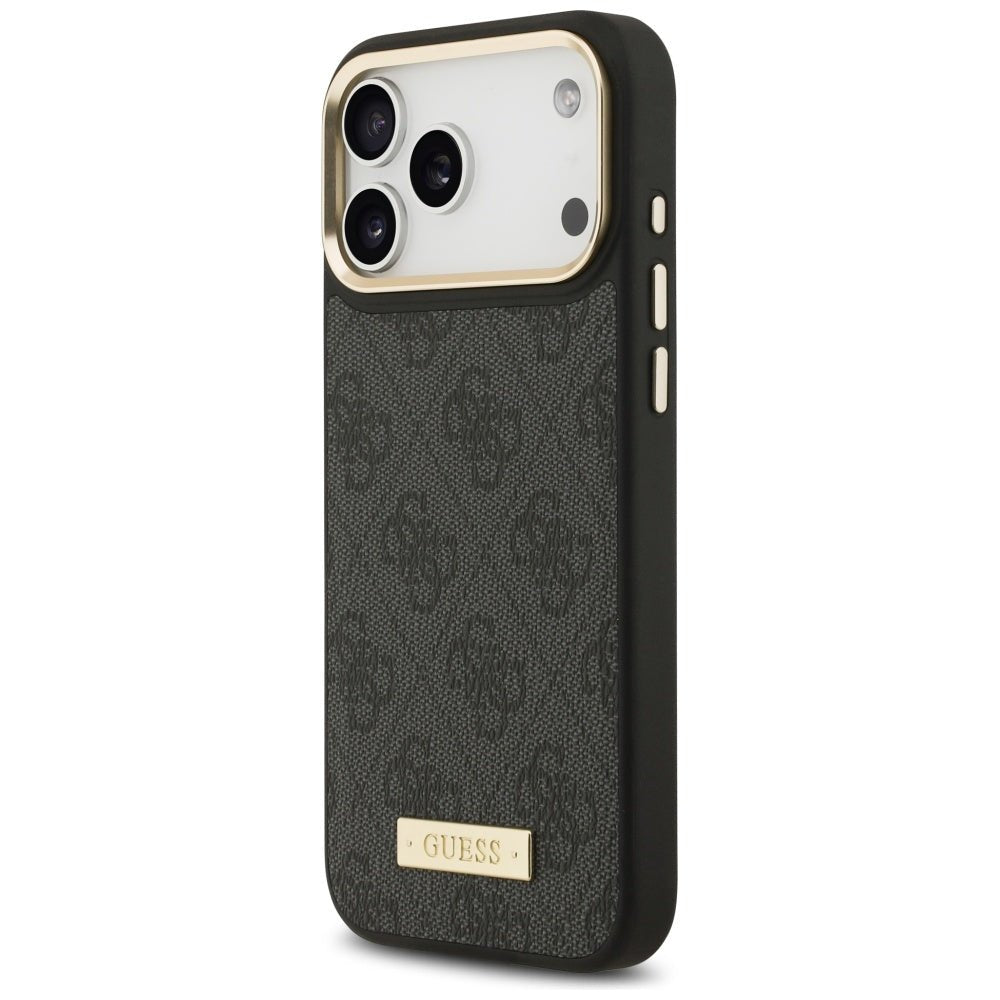 Guess iPhone 17 Pro Max - Θήκη με Επένδυση Συνθετικού Δέρματος και MagSafe - 4G Logo Plate - Black