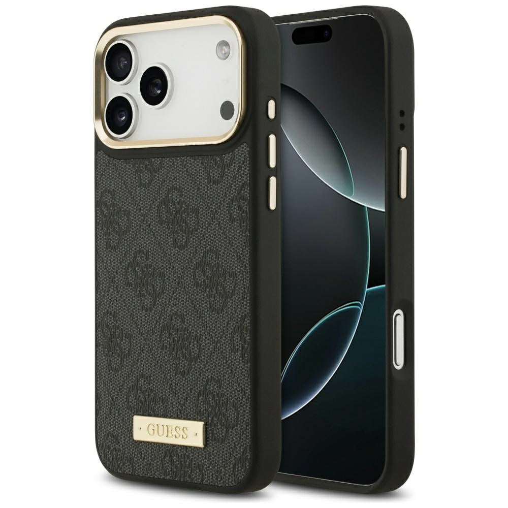 Guess iPhone 17 Pro Max - Θήκη με Επένδυση Συνθετικού Δέρματος και MagSafe - 4G Logo Plate - Black