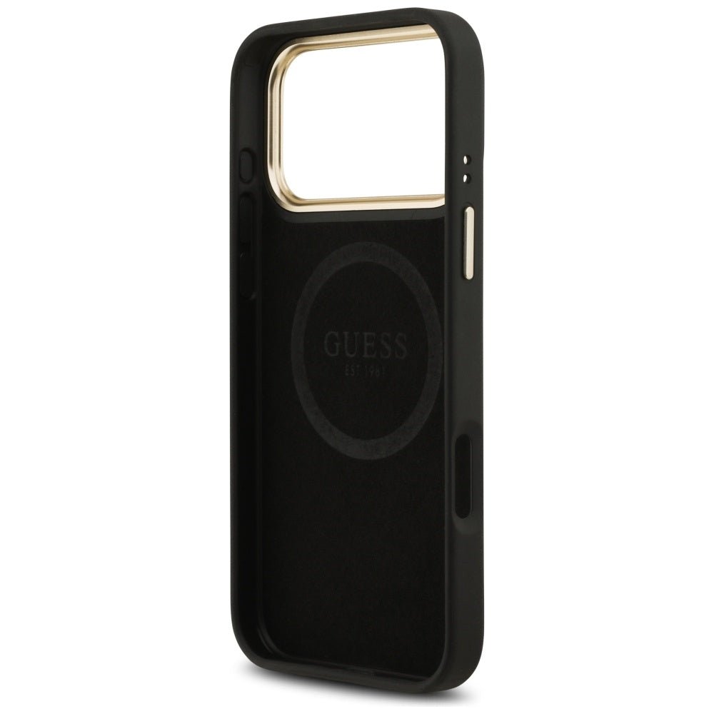 Guess iPhone 17 Pro Max - Θήκη με Επένδυση Συνθετικού Δέρματος και MagSafe - 4G Logo Plate - Black
