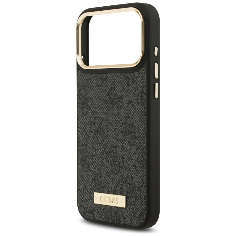 Guess iPhone 17 Pro Max - Θήκη με Επένδυση Συνθετικού Δέρματος και MagSafe - 4G Logo Plate - Black