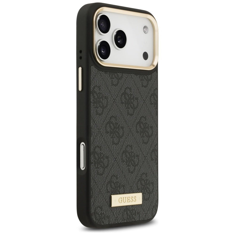Guess iPhone 17 Pro Max - Θήκη με Επένδυση Συνθετικού Δέρματος και MagSafe - 4G Logo Plate - Black