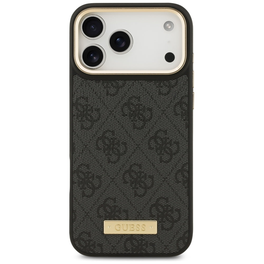 Guess iPhone 17 Pro Max - Θήκη με Επένδυση Συνθετικού Δέρματος και MagSafe - 4G Logo Plate - Black