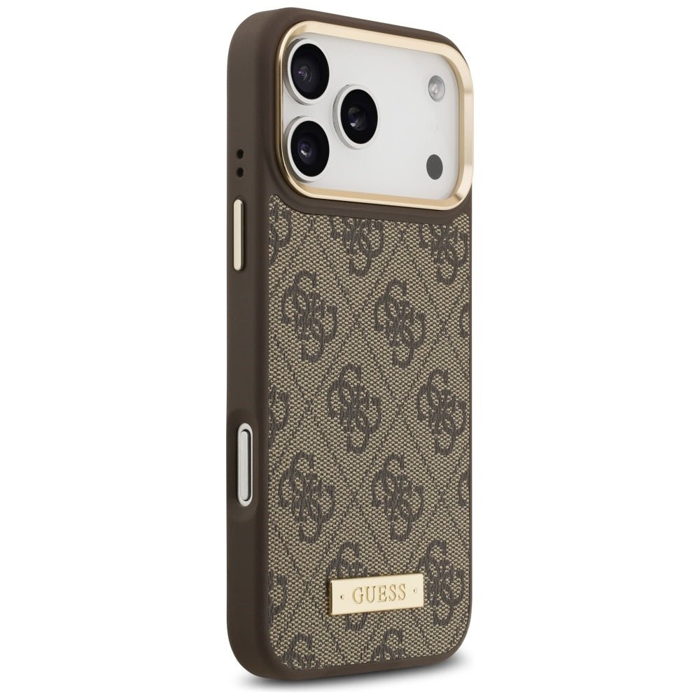 Guess iPhone 17 Pro Max - Θήκη με Επένδυση Συνθετικού Δέρματος και MagSafe - 4G Logo Plate - Brown