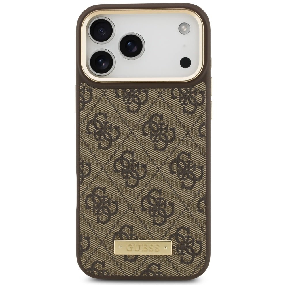 Guess iPhone 17 Pro Max - Θήκη με Επένδυση Συνθετικού Δέρματος και MagSafe - 4G Logo Plate - Brown