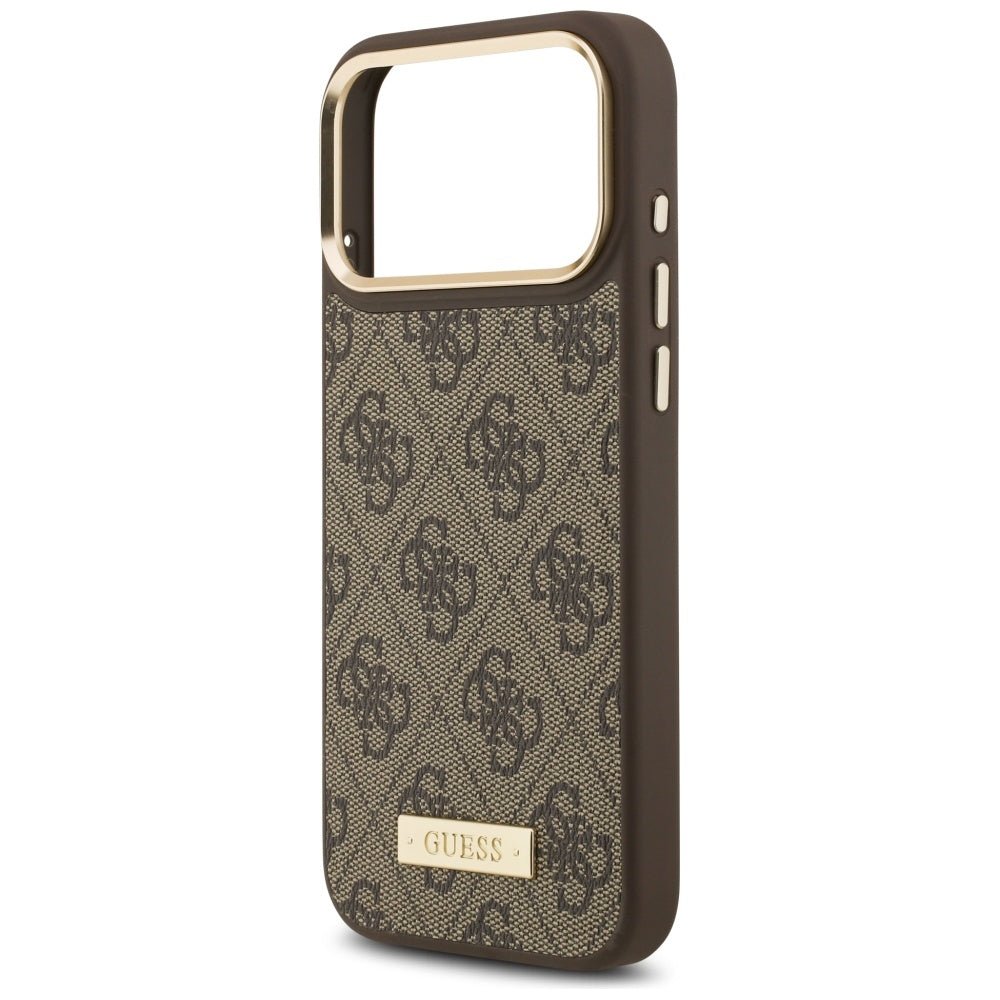 Guess iPhone 17 Pro Max - Θήκη με Επένδυση Συνθετικού Δέρματος και MagSafe - 4G Logo Plate - Brown