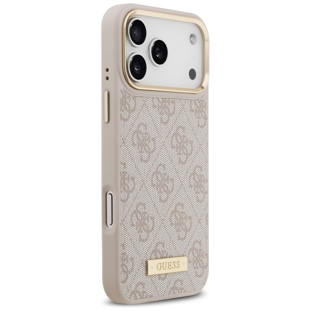 Guess iPhone 17 Pro Max - Θήκη με Επένδυση Συνθετικού Δέρματος και MagSafe - 4G Logo Plate - Pink