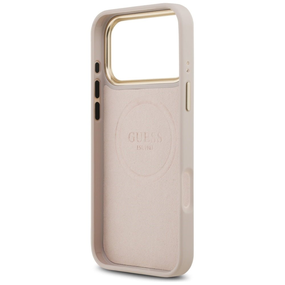 Guess iPhone 17 Pro Max - Θήκη με Επένδυση Συνθετικού Δέρματος και MagSafe - 4G Logo Plate - Pink