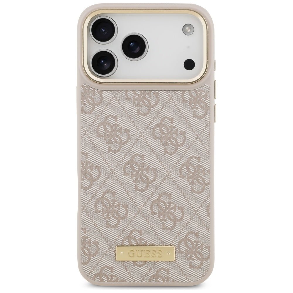 Guess iPhone 17 Pro Max - Θήκη με Επένδυση Συνθετικού Δέρματος και MagSafe - 4G Logo Plate - Pink