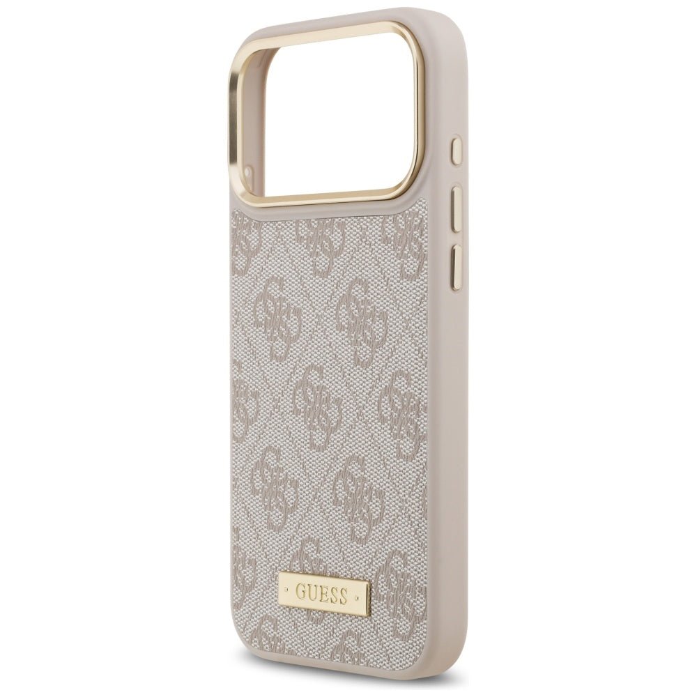 Guess iPhone 17 Pro Max - Θήκη με Επένδυση Συνθετικού Δέρματος και MagSafe - 4G Logo Plate - Pink