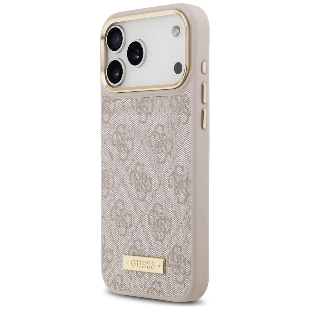 Guess iPhone 17 Pro Max - Θήκη με Επένδυση Συνθετικού Δέρματος και MagSafe - 4G Logo Plate - Pink