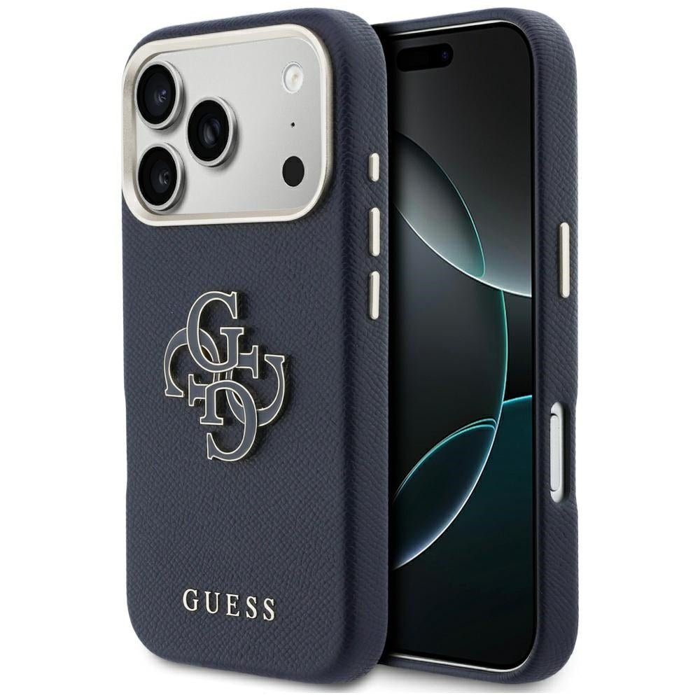 Guess iPhone 17 Pro - Σκληρή Θήκη με Επένδυση από Οικολογικό Δέρμα - FW Resin Logo - Blue