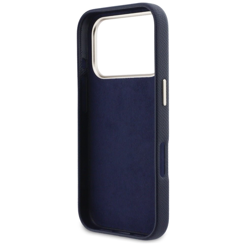 Guess iPhone 17 Pro - Σκληρή Θήκη με Επένδυση από Οικολογικό Δέρμα - FW Resin Logo - Blue