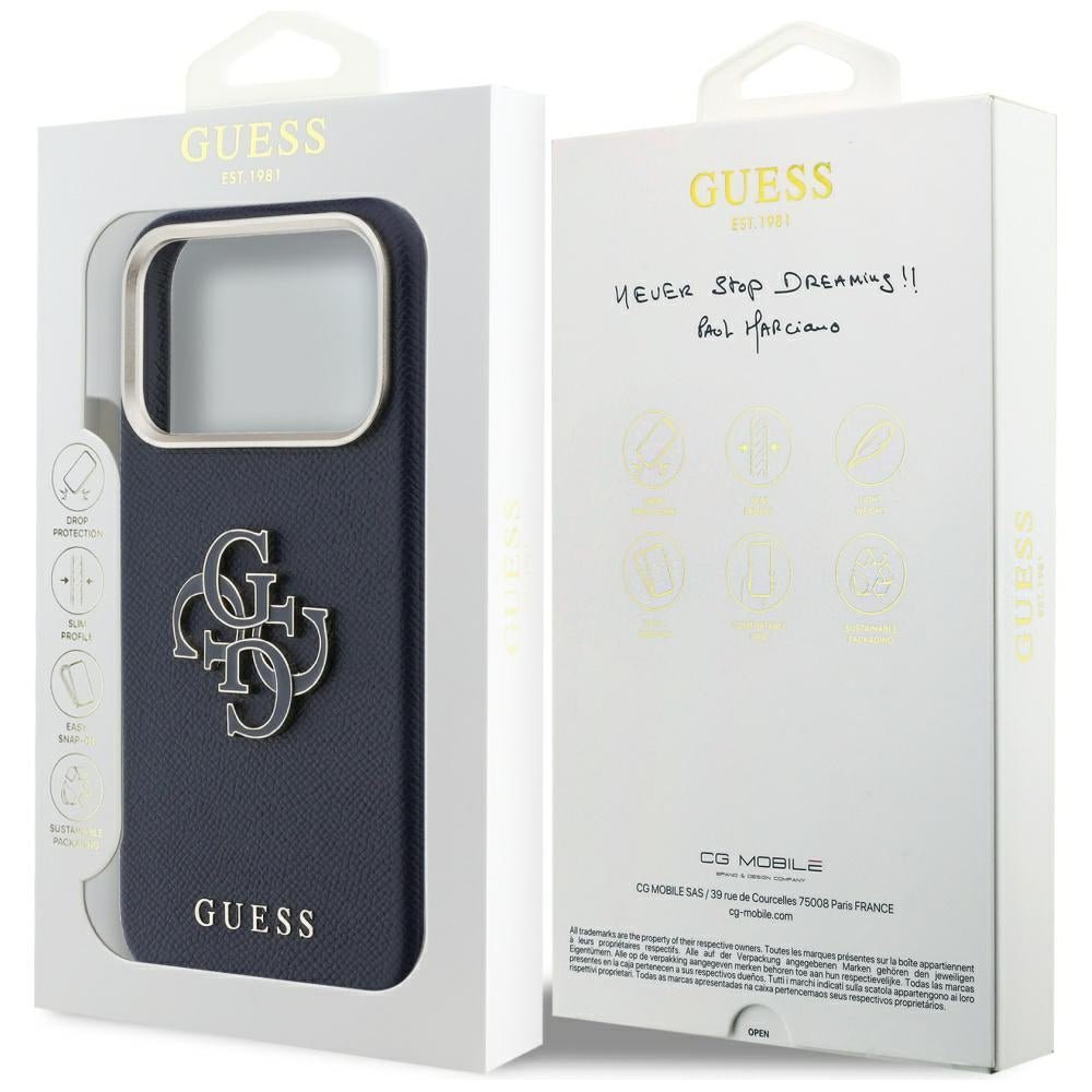 Guess iPhone 17 Pro - Σκληρή Θήκη με Επένδυση από Οικολογικό Δέρμα - FW Resin Logo - Blue