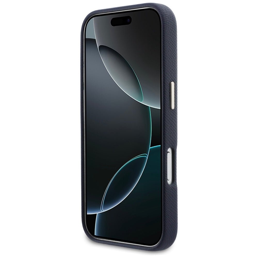 Guess iPhone 17 Pro - Σκληρή Θήκη με Επένδυση από Οικολογικό Δέρμα - FW Resin Logo - Blue