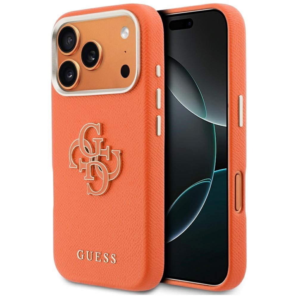 Guess iPhone 17 Pro - Σκληρή Θήκη με Επένδυση από Οικολογικό Δέρμα - FW Resin Logo - Οrange