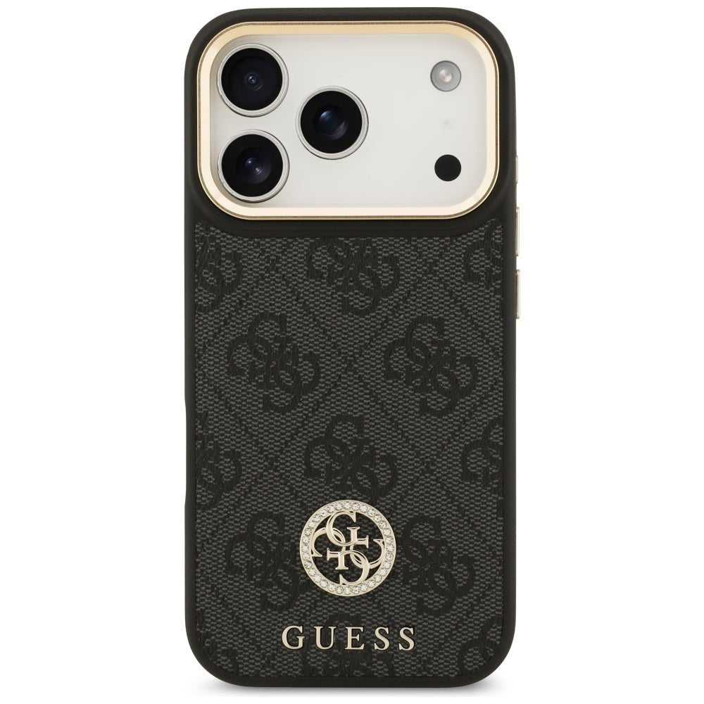Guess iPhone 17 Pro - Σκληρή Θήκη με Επένδυση Συνθετικού Δέρματος - 4G Strass Logo MagSafe - Black