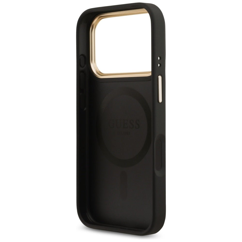 Guess iPhone 17 Pro - Σκληρή Θήκη με Επένδυση Συνθετικού Δέρματος - 4G Strass Logo MagSafe - Black