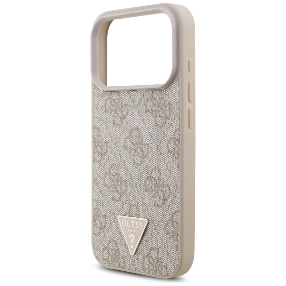 Guess iPhone 17 Pro - Σκληρή Θήκη με Επένδυση Συνθετικού Δέρματος και Λουράκι - 4G Strap Triangle Logo MagSafe - Pink
