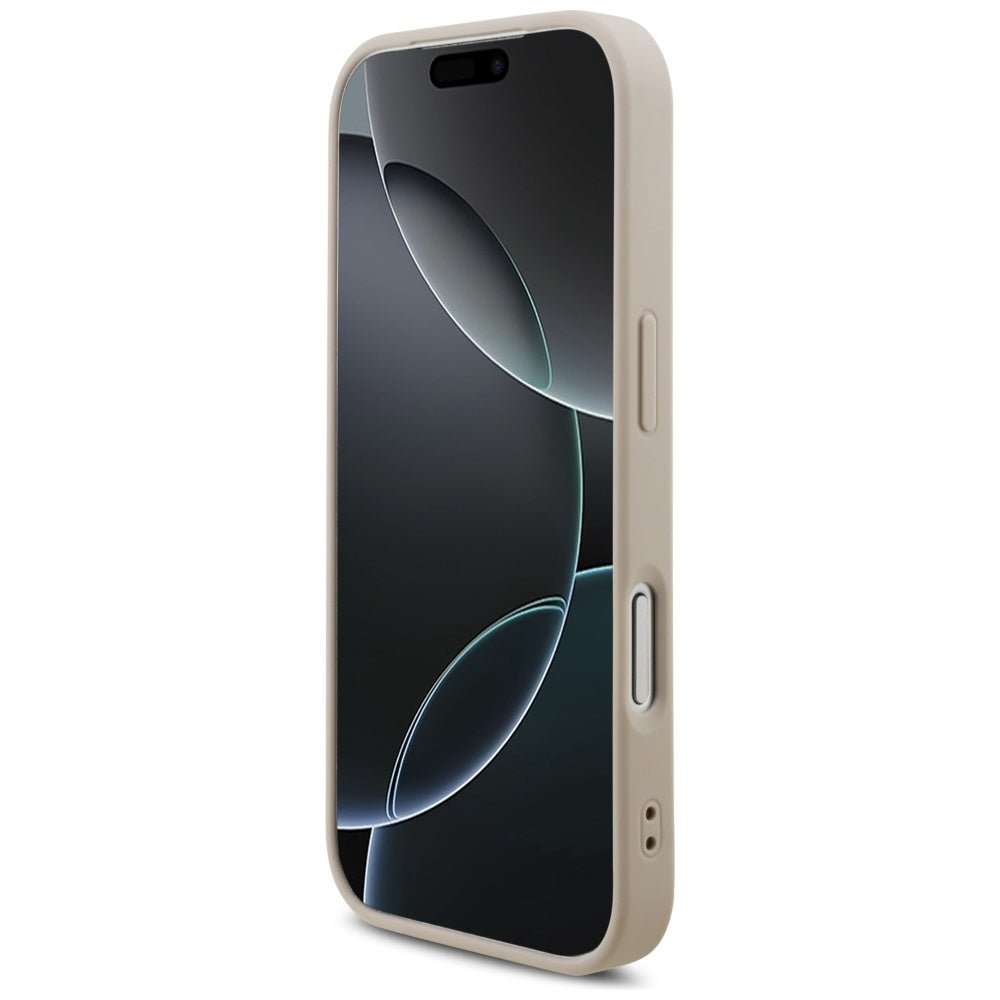 Guess iPhone 17 Pro - Σκληρή Θήκη με Επένδυση Συνθετικού Δέρματος και Λουράκι - 4G Strap Triangle Logo MagSafe - Pink