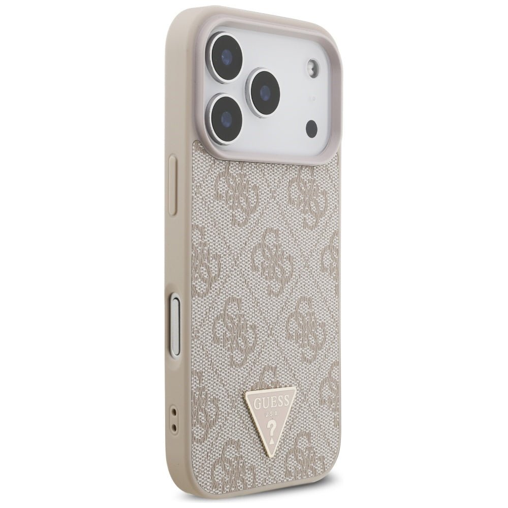 Guess iPhone 17 Pro - Σκληρή Θήκη με Επένδυση Συνθετικού Δέρματος και Λουράκι - 4G Strap Triangle Logo MagSafe - Pink