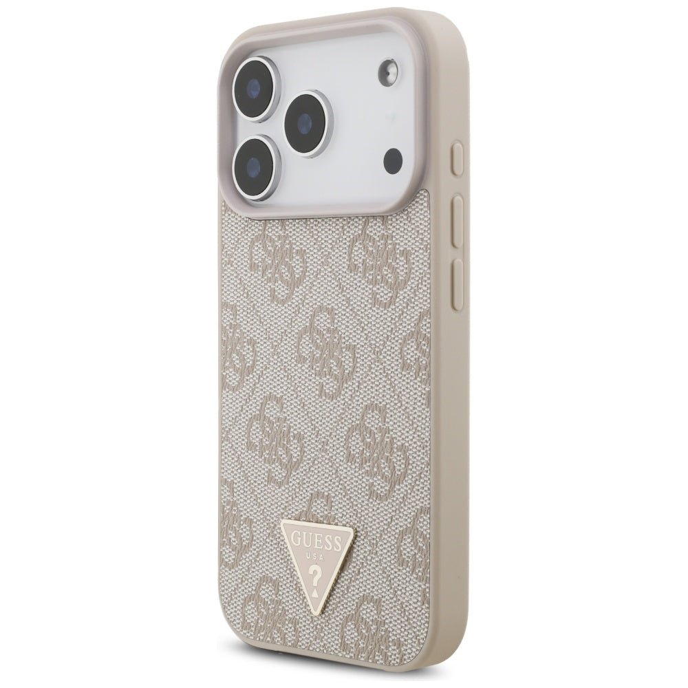 Guess iPhone 17 Pro - Σκληρή Θήκη με Επένδυση Συνθετικού Δέρματος και Λουράκι - 4G Strap Triangle Logo MagSafe - Pink