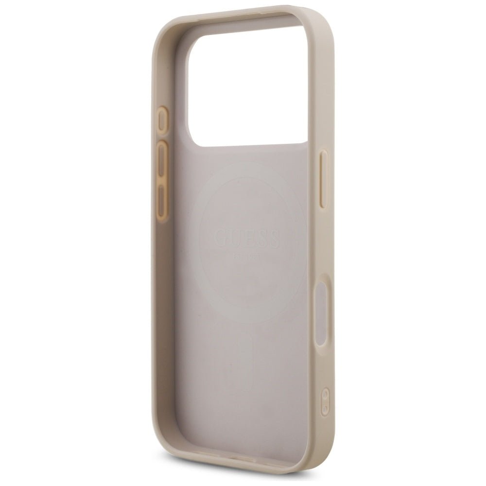 Guess iPhone 17 Pro - Σκληρή Θήκη με Επένδυση Συνθετικού Δέρματος και Λουράκι - 4G Strap Triangle Logo MagSafe - Pink