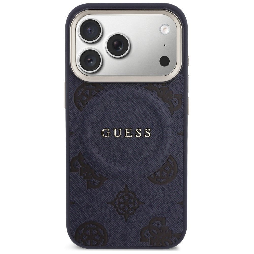Guess iPhone 17 Pro - Σκληρή Θήκη με Επένδυση Συνθετικού Δέρματος - Peony Hot Stamp MagSafe - Blue
