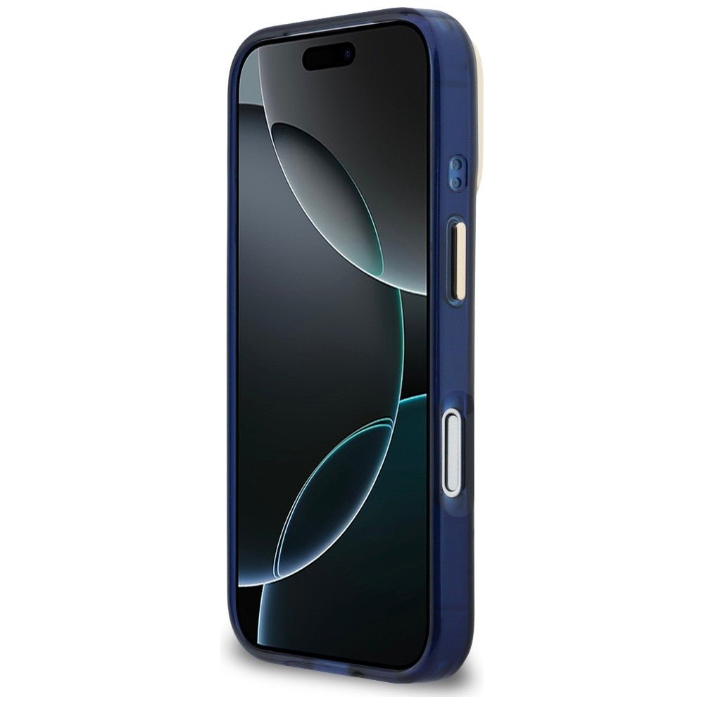 Guess iPhone 17 Pro - Σκληρή Θήκη με Πλαίσιο Σιλικόνης - IML 4G Script Metal - Blue