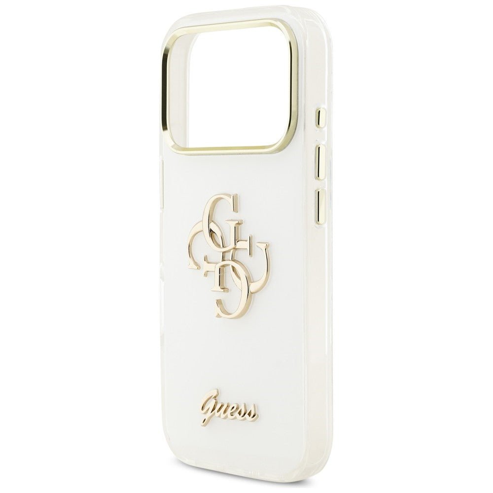 Guess iPhone 17 Pro - Σκληρή Θήκη με Πλαίσιο Σιλικόνης - IML 4G Script Metal - White