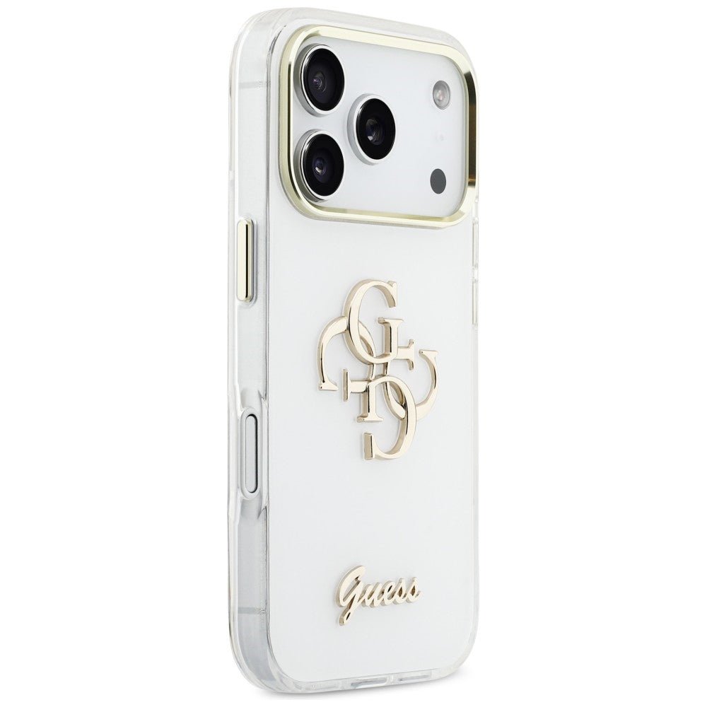 Guess iPhone 17 Pro - Σκληρή Θήκη με Πλαίσιο Σιλικόνης - IML 4G Script Metal - White