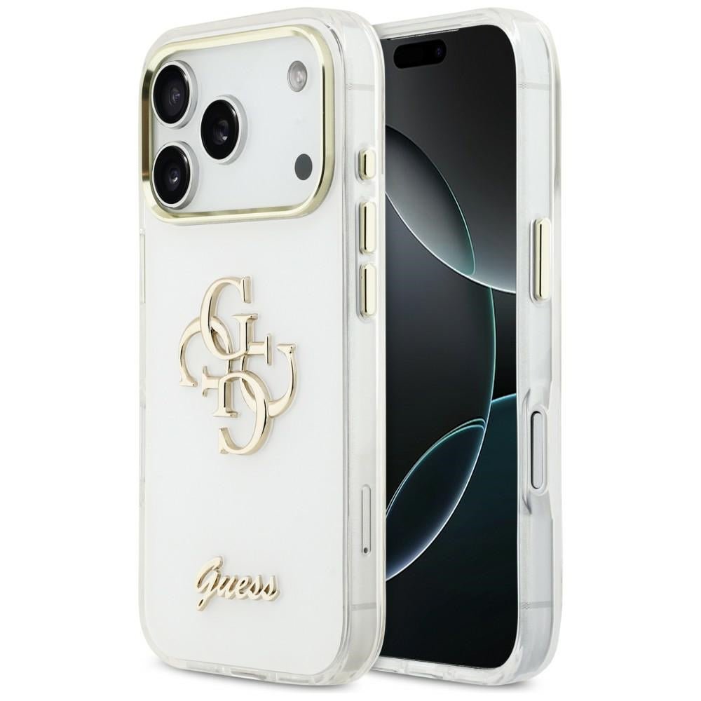 Guess iPhone 17 Pro - Σκληρή Θήκη με Πλαίσιο Σιλικόνης - IML 4G Script Metal - White