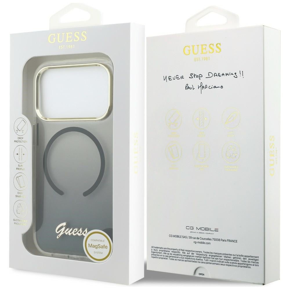 Guess iPhone 17 Pro - Σκληρή Θήκη με Πλαίσιο Σιλικόνης - IML Gradient Script Metal MagSafe - Black