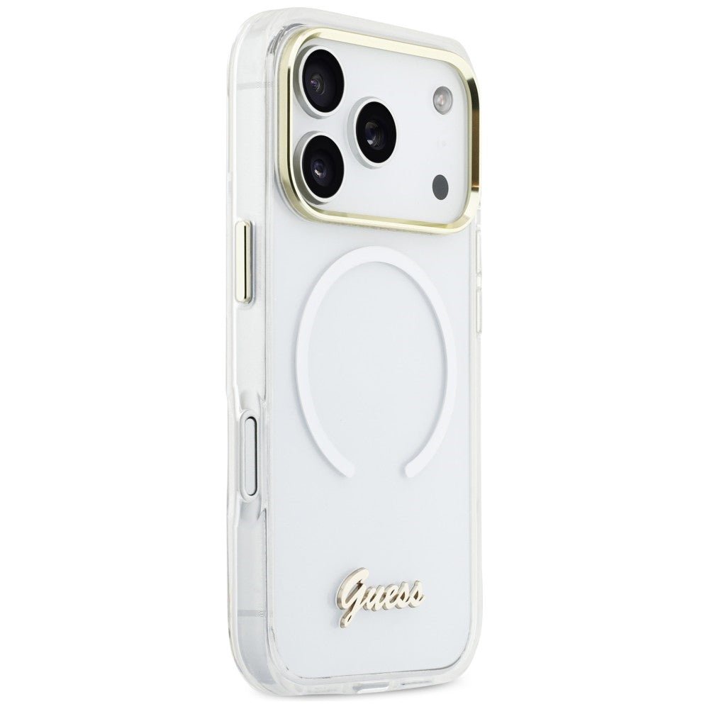 Guess iPhone 17 Pro - Σκληρή Θήκη με Πλαίσιο Σιλικόνης - IML Gradient Script Metal MagSafe - White
