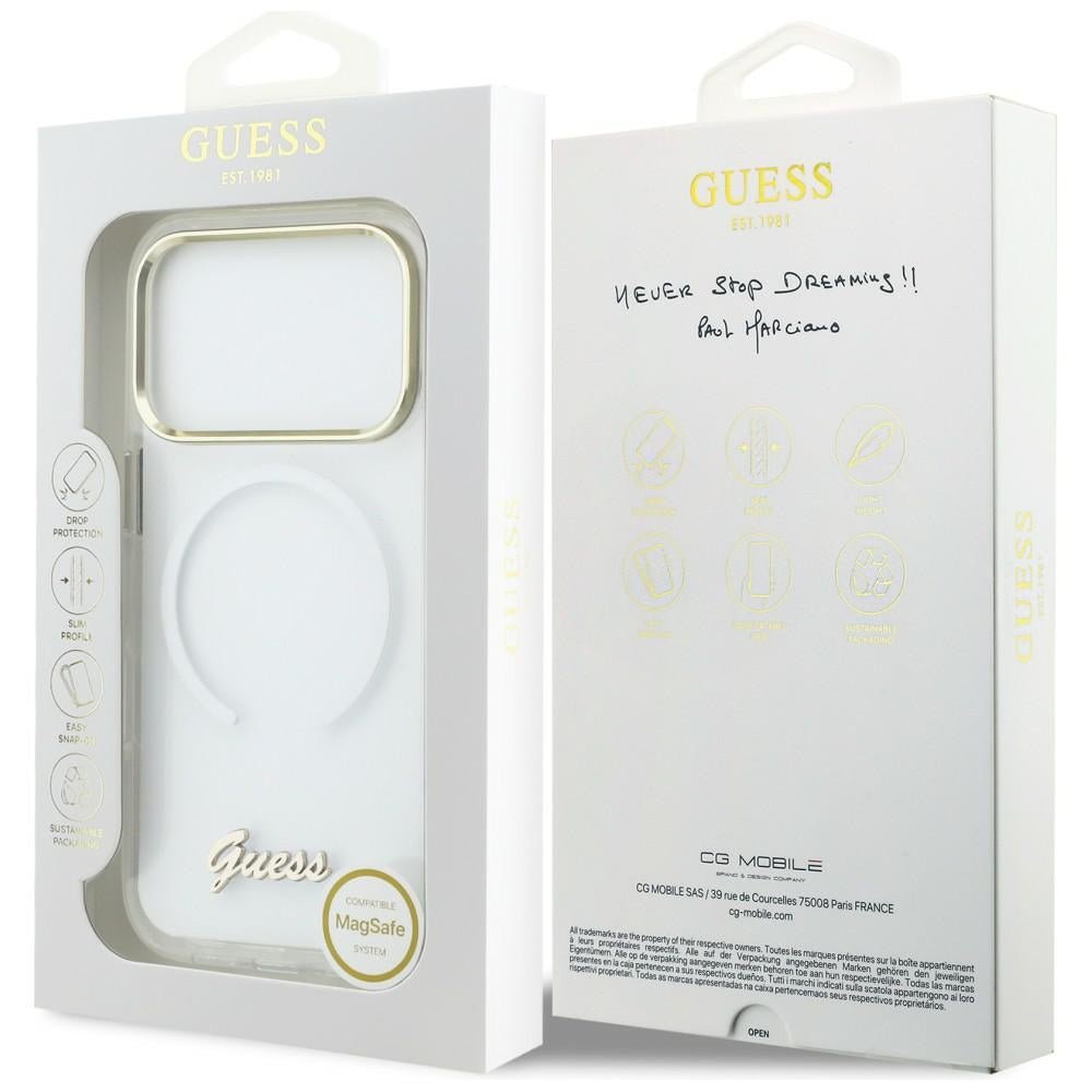 Guess iPhone 17 Pro - Σκληρή Θήκη με Πλαίσιο Σιλικόνης - IML Gradient Script Metal MagSafe - White