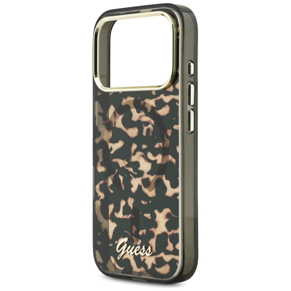 Guess iPhone 17 Pro - Σκληρή Θήκη με Πλαίσιο Σιλικόνης - IML Script Metal MagSafe - Tortoise