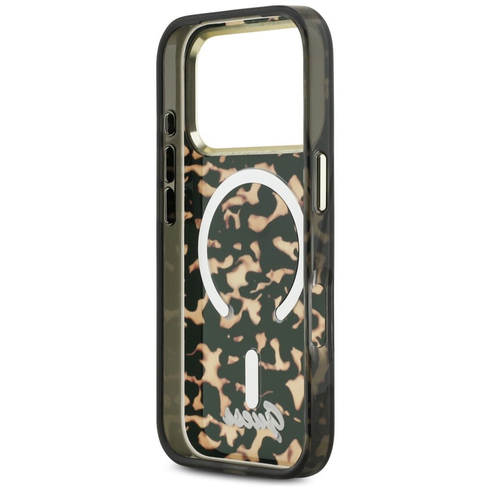Guess iPhone 17 Pro - Σκληρή Θήκη με Πλαίσιο Σιλικόνης - IML Script Metal MagSafe - Tortoise